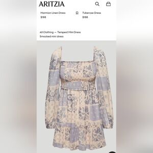 Aritzia Wilfred Free Tempest Smocked Mini Dress Square Neck Boho Western Farm